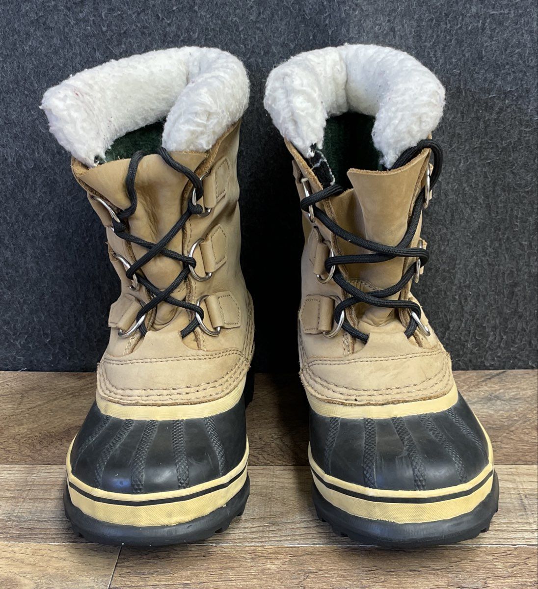Sorel Caribou Waterproof Winter Snow Boots Buff Black Youth Size 1