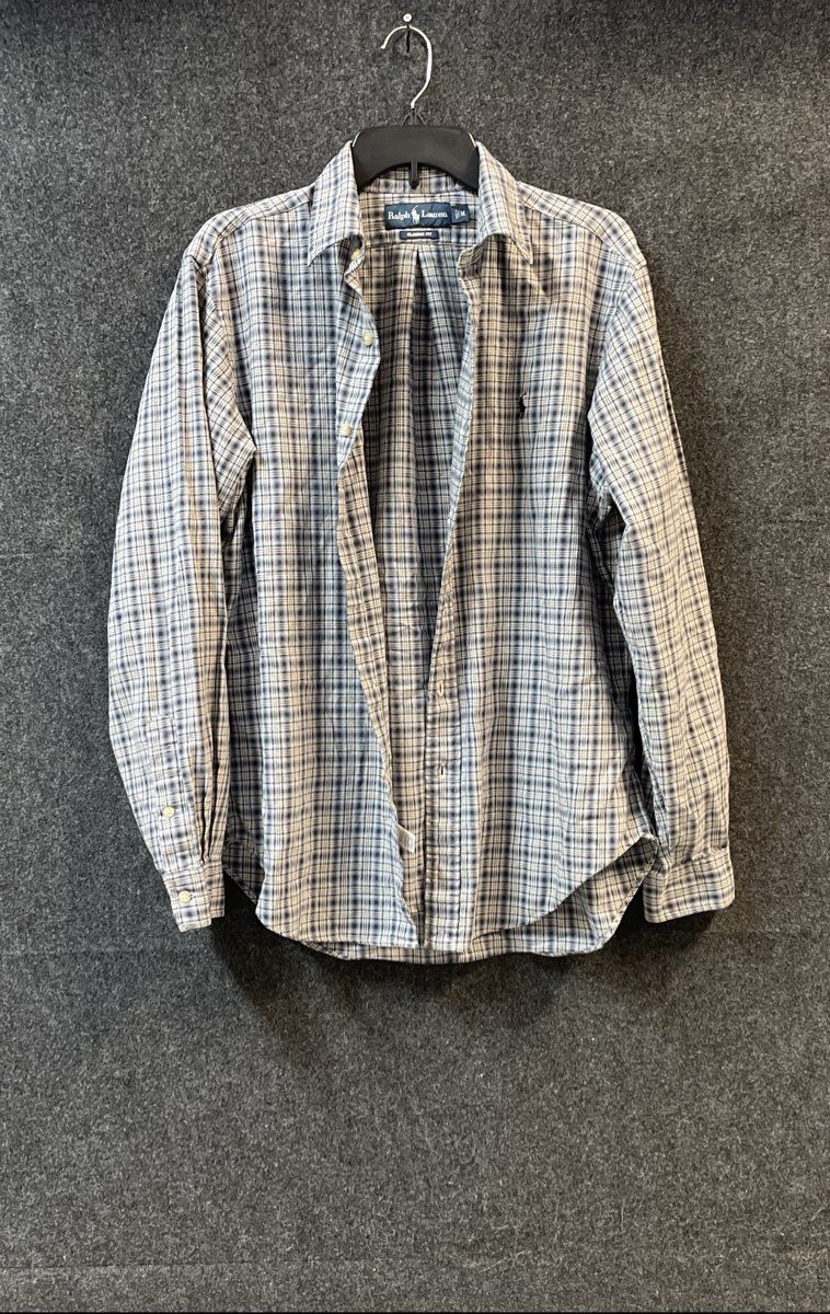 Ralph Lauren Men's Blue Plaid Classic Fit Cotton Button Down Shirt Sz M