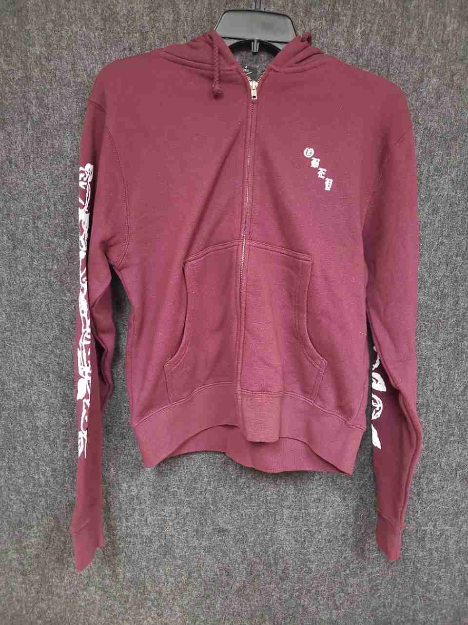 Obey Men's Burg Olde Rose Full Zip Graphic Sleeve Hoodie Dark Red NWT Sz S
