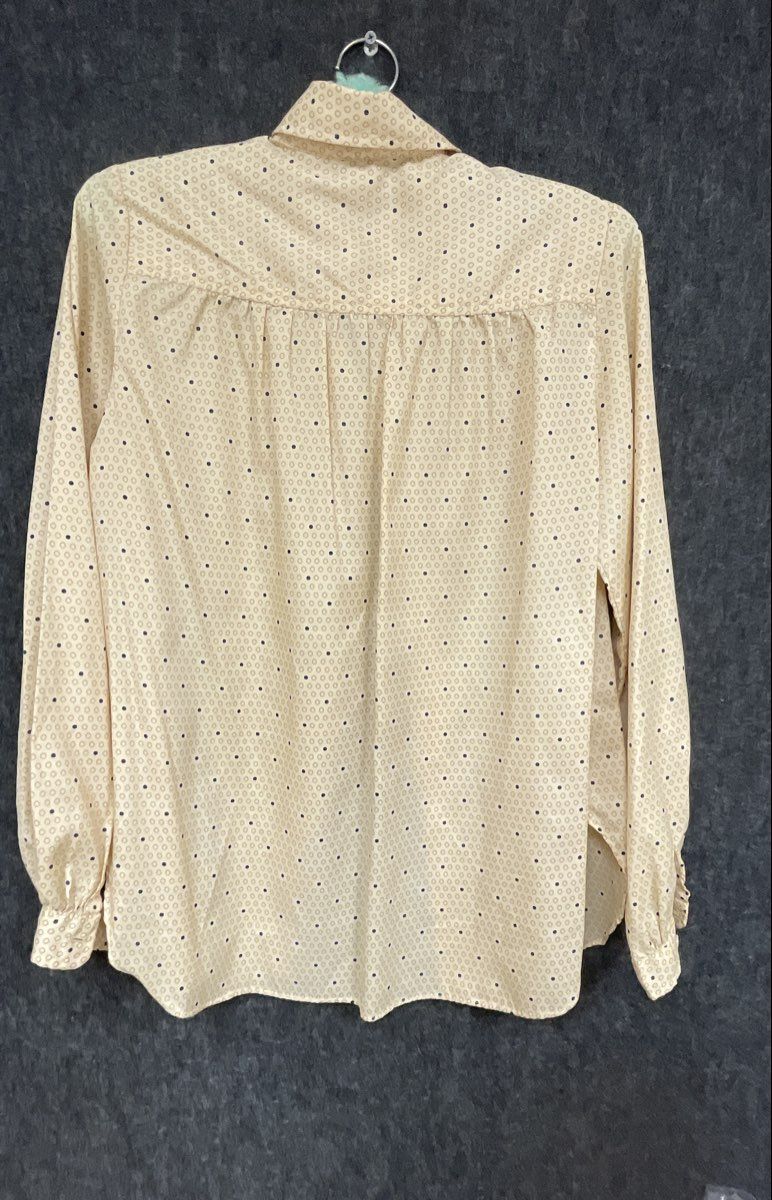 Vintage 80s Evan-Picone Women's Cream Polka Dot Button Up Blouse Sz 12