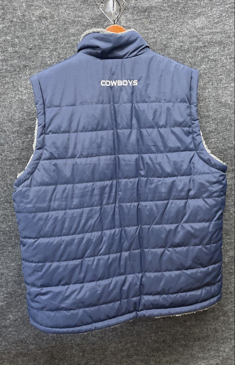 NFL Dallas Cowboys Men's Blue Reversible Puffer Vest Sherpa Fleece Quilted NWT