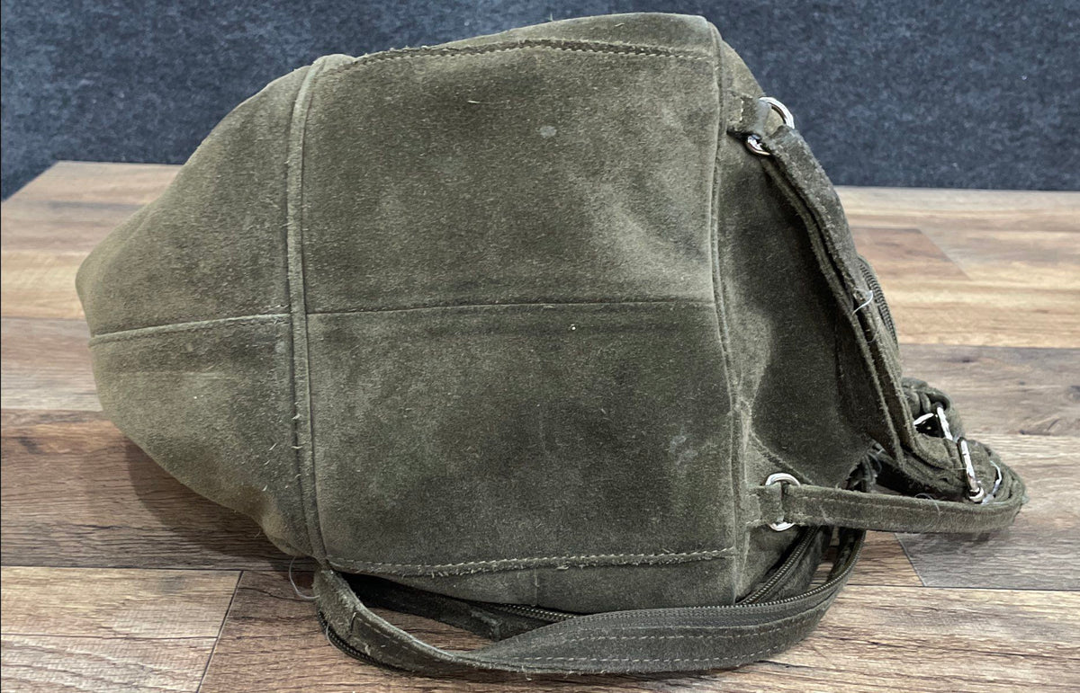 Fossil Green Suede Sling Backpack Hobo Shoulder Bag Silver Hardware