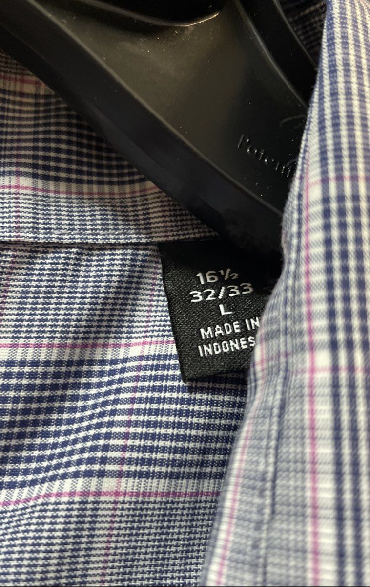 Lauren Ralph Lauren Men's Blue Plaid Slim Fit Performance Stretch Shirt 16.5 L