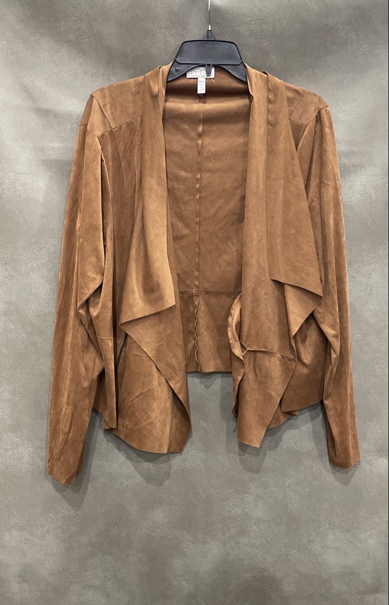 Sofia Jeans by Sofia Vergara Women's Tan Faux Suede Draped Cardigan Jacket 3XL