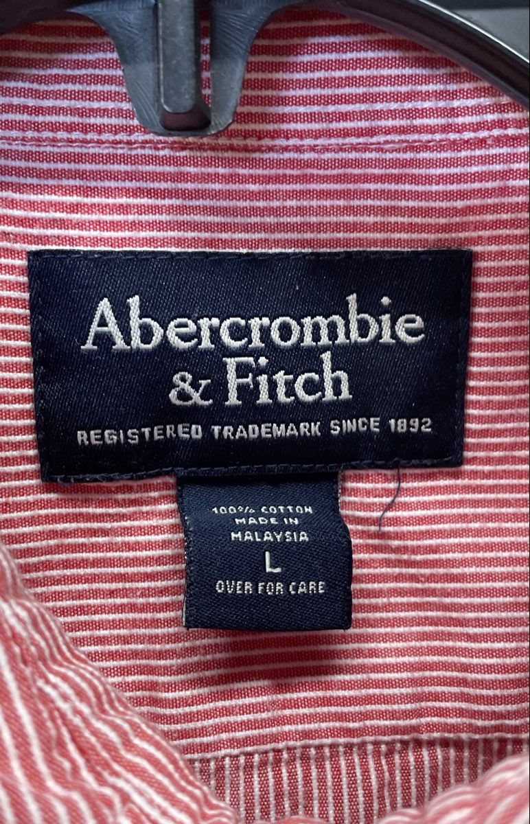 Abercrombie & Fitch Men's Pink Stripe Short Sleeve Button Up Shirt Size L