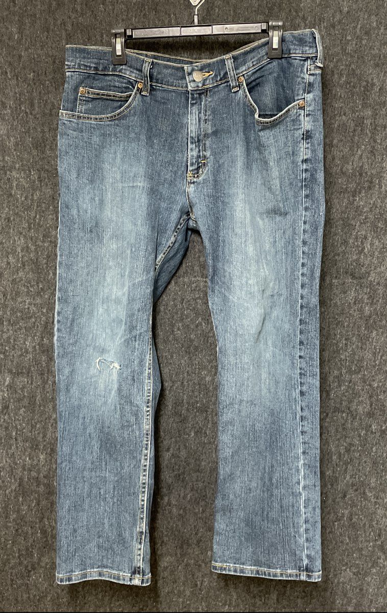 Lee Men's Blue Regular Fit Denim Stretch Jeans Distressed Sz 36x29