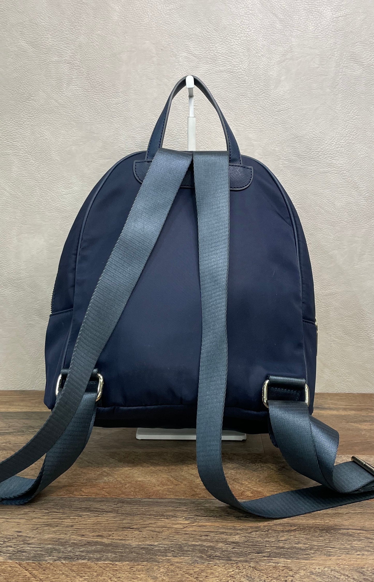 Karl Lagerfeld Navy Blue Nylon Gold Hardware Zip Backpack Bag