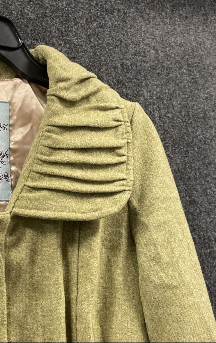 Tabitha Women's Green Ruffle Shawl Collar Peplum Cropped Blazer Jacket Sz 4