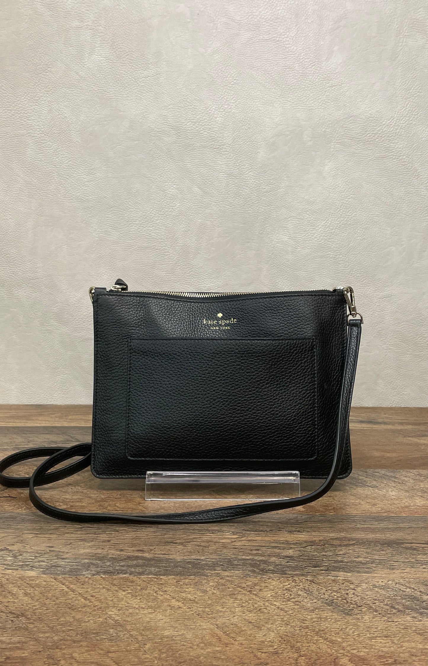 Kate Spade Black Pebbled Leather Slim Crossbody Bag Gold Hardware
