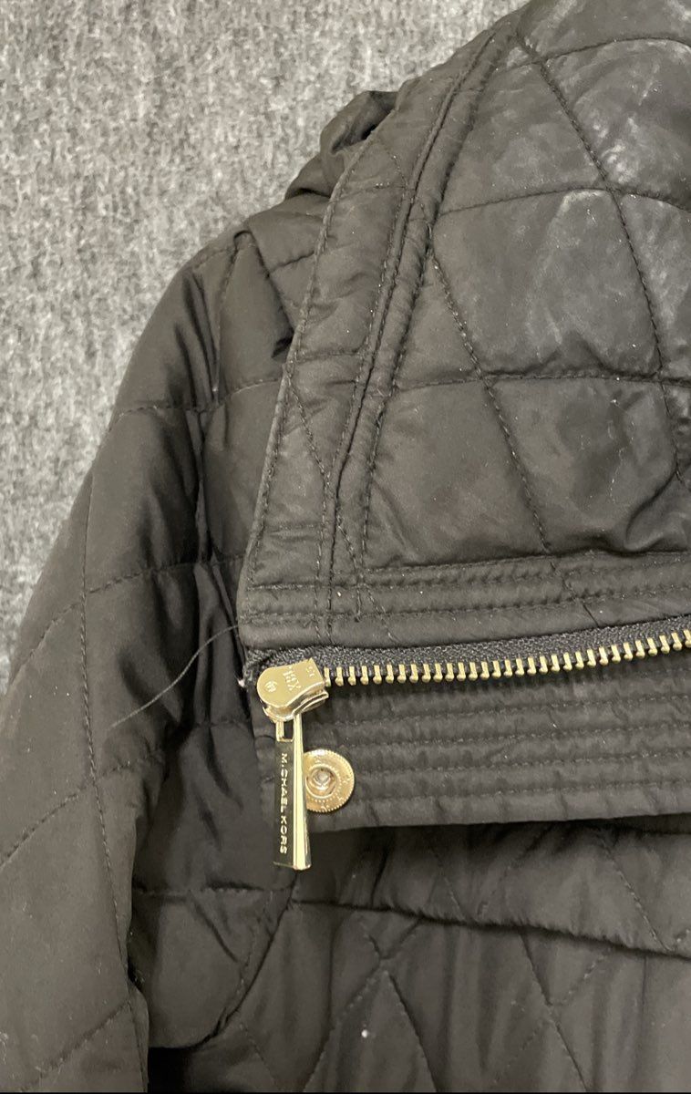 Michael Kors Women's Black Quilted Anorak Jacket Gold Hardware Hooded Sz S
