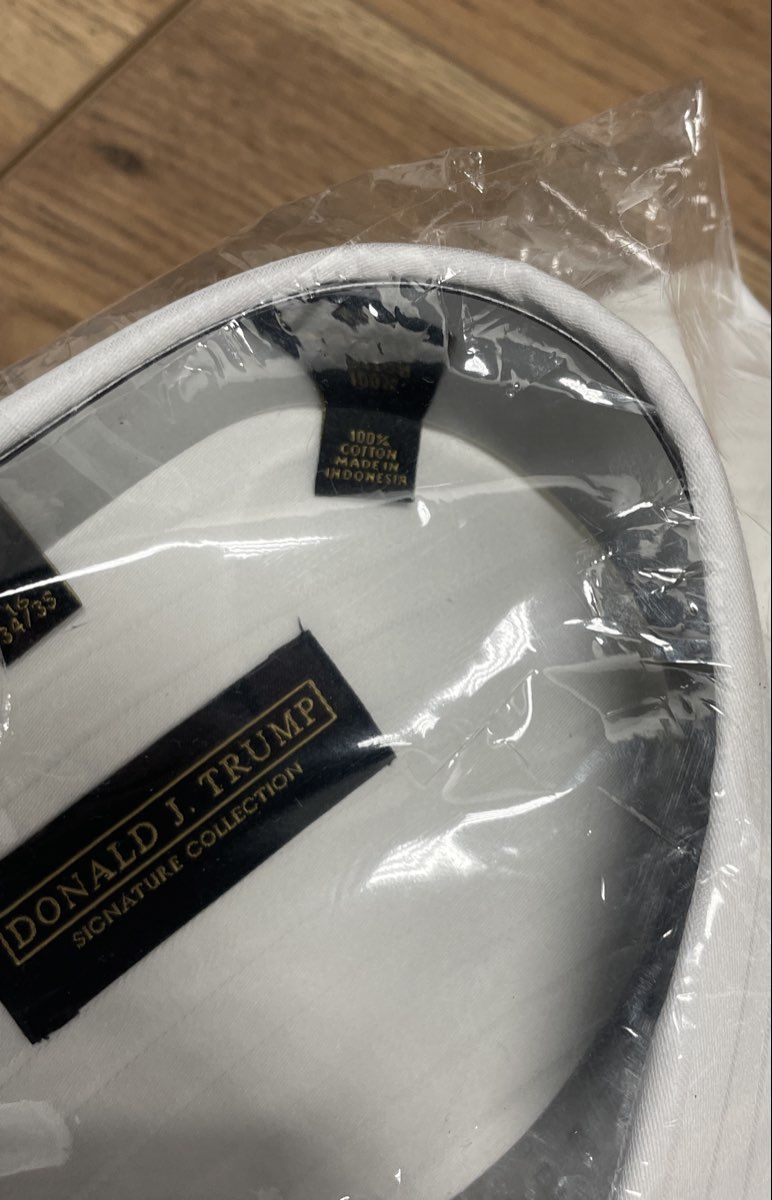 Donald J. Trump Men's Dress Shirt & Tie Set White Striped Cotton Sz 16 34-35