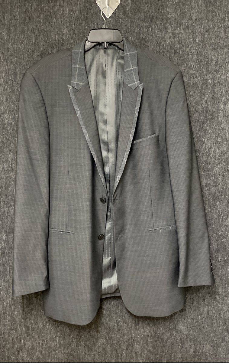 Stacy Adams Men's Gray Grid Check Two-Piece Suit Contrasting Lapel Sz 44L