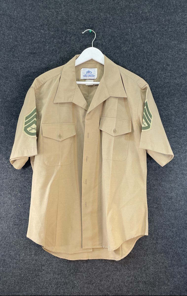 Vintage Y2K DSCP Men's USMC Khaki Short Sleeve Dress Shirt Sergeant Rank Sz 17
