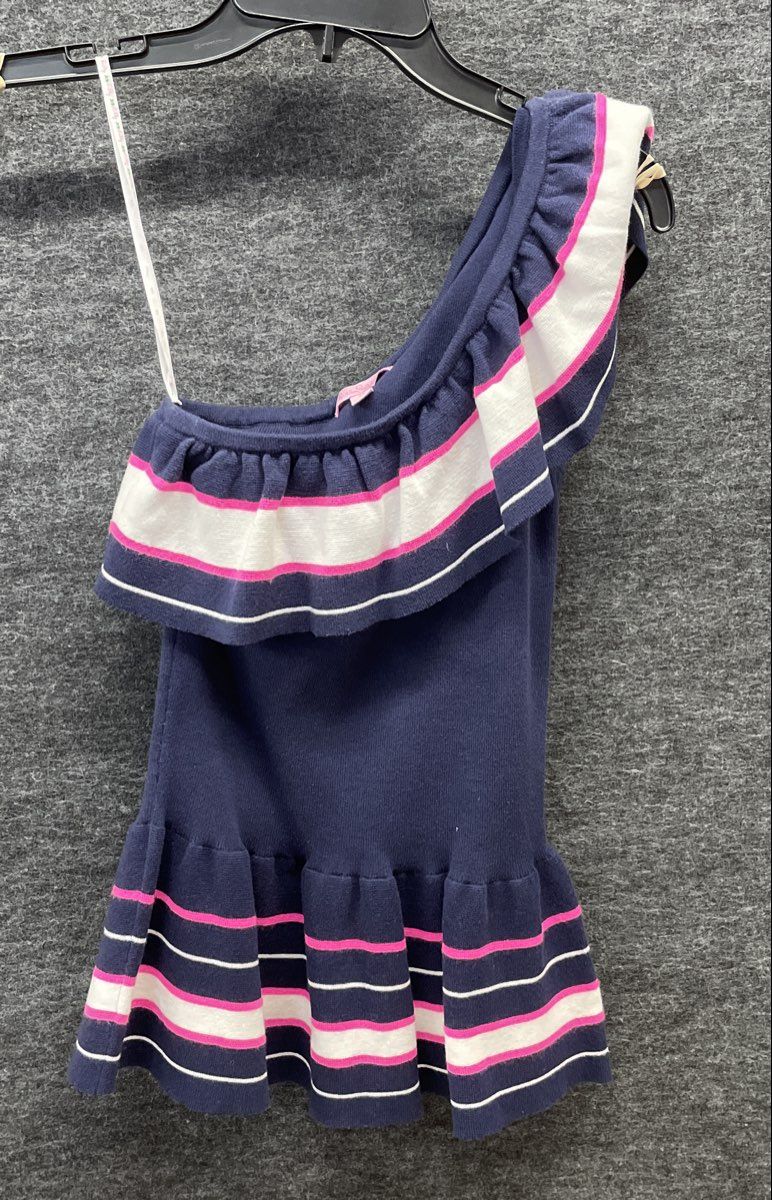Lilly Pulitzer Women's Kade Sweater Dress Navy One Shoulder Striped Ruffle XS