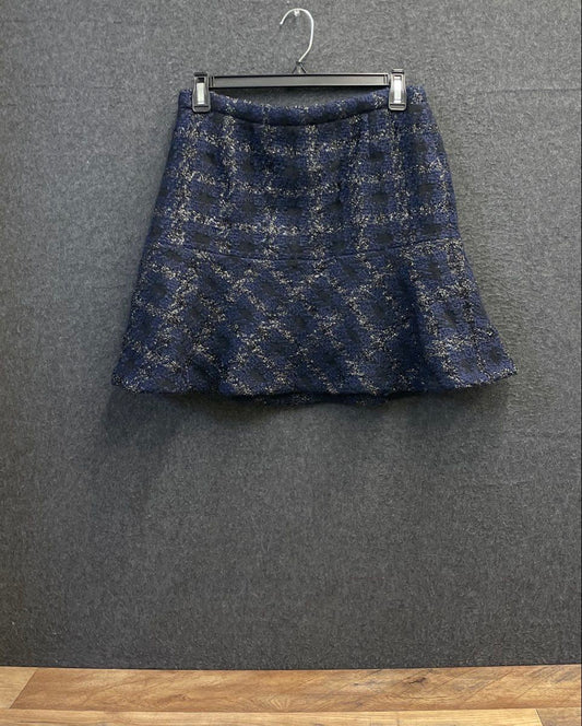 Kenneth Cole Women's Navy Black Metallic Wool Blend Flared A-Line Skirt Size 14