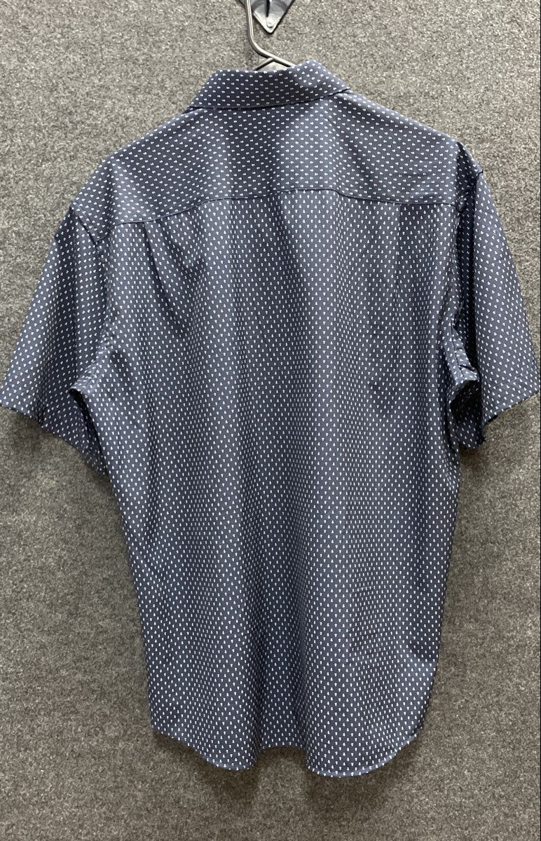Nautica Men's Navy Blue Anchor Print Short Sleeve Button Down Shirt Sz L 16-16.5
