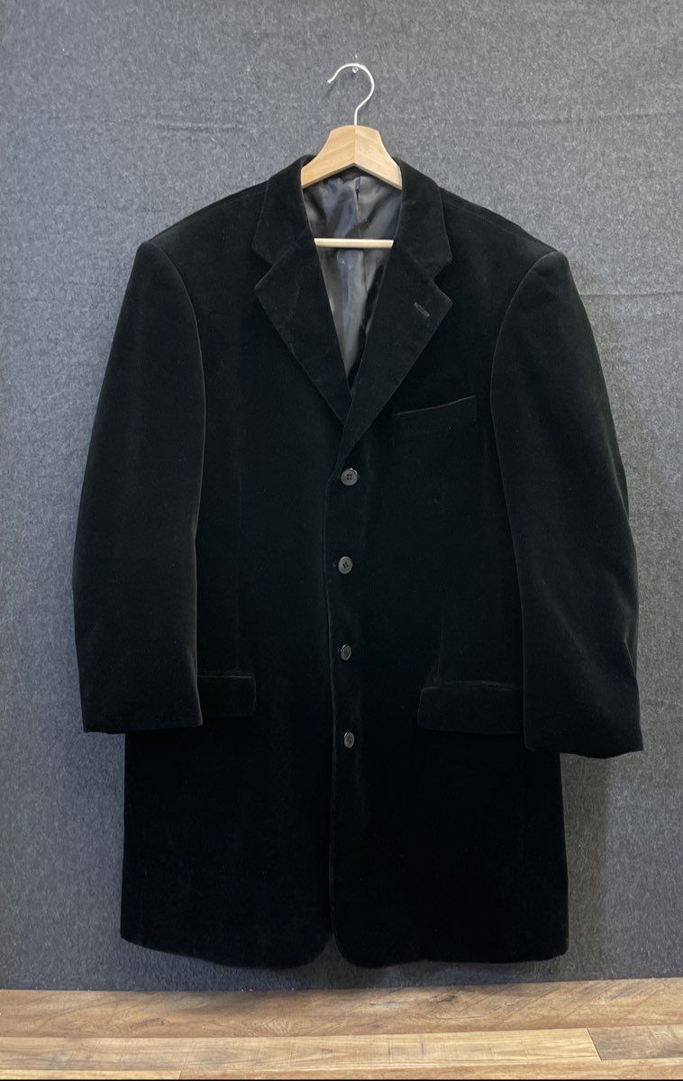 Stacy Adams Men's Black Cotton Velvet Car Coat Long Blazer Jacket