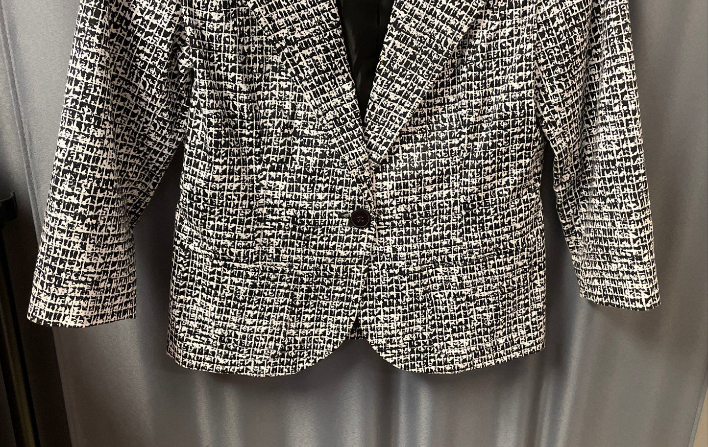 Harve Benard Women's Black White Grid Print Cotton Stretch Blazer Size S