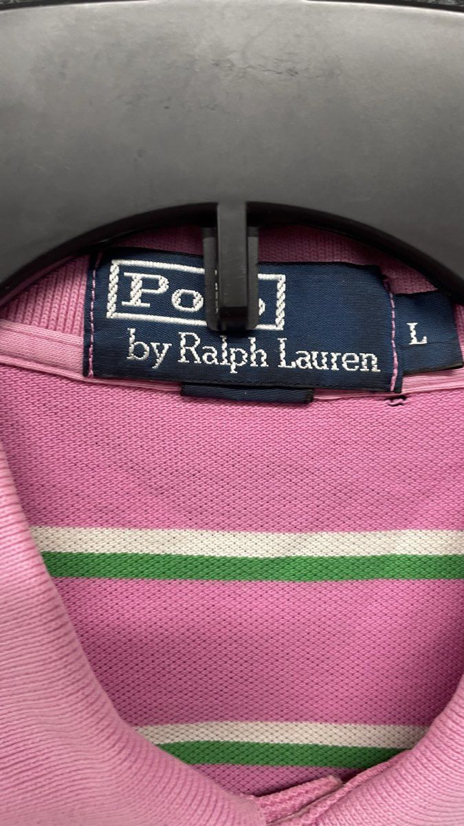 Vintage 90s Polo Ralph Lauren Men's Pink Striped Short Sleeve Polo Shirt Sz L