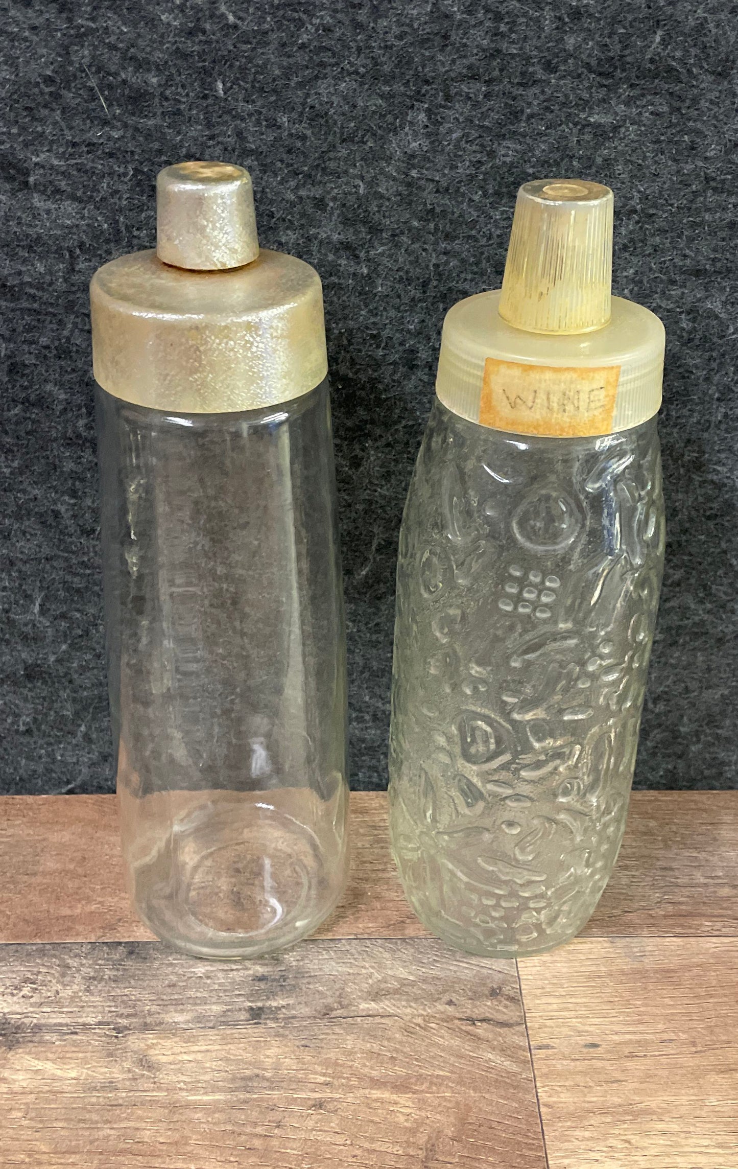 Vintage Glass Cruet & Liquor Bottle Lot 2 Anchor Hocking Grape Pattern MCM