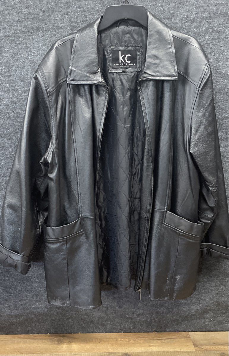KC Collections Women's Black Leather Jacket Full Zip Quilted Lining Sz 2X