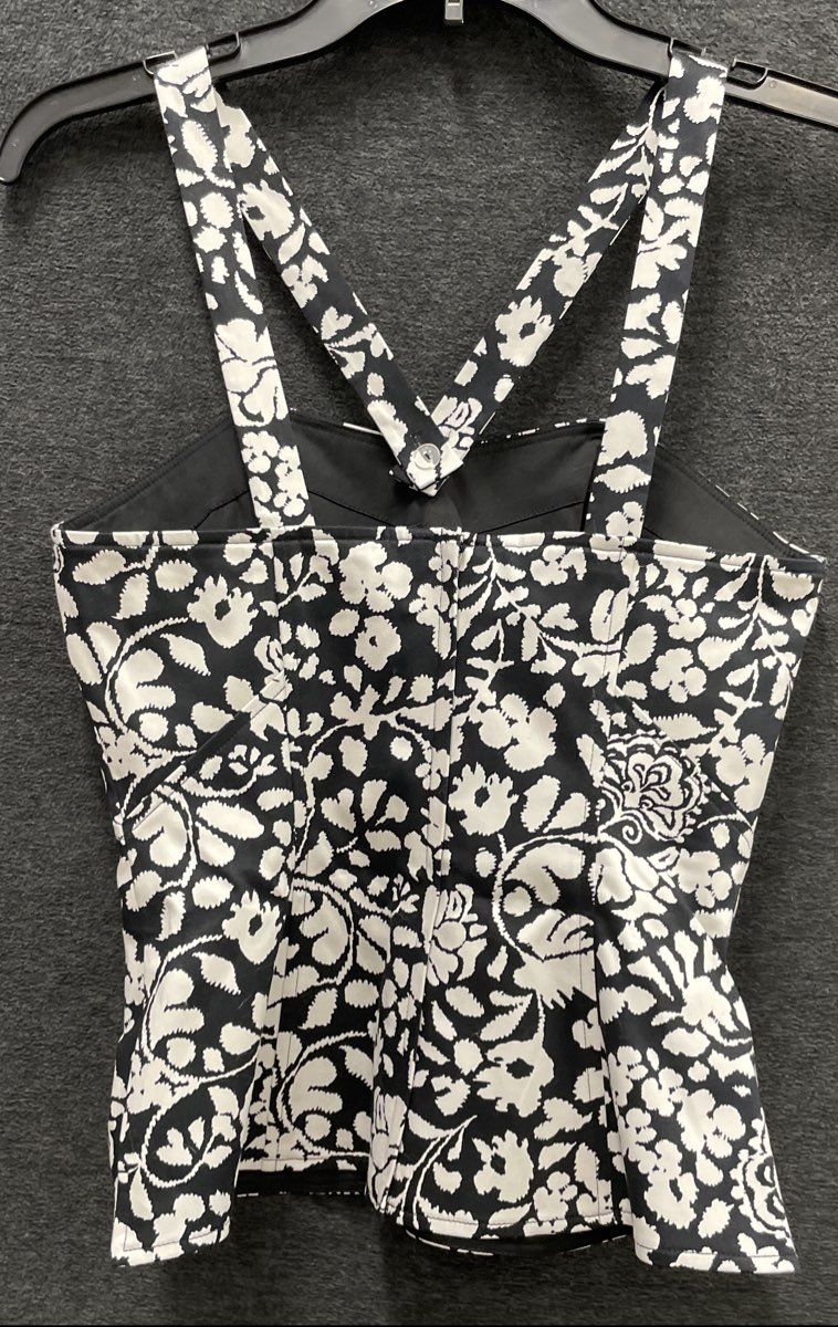 White House Black Market Women's Black White Floral Bustier Camisole Top Sz 2