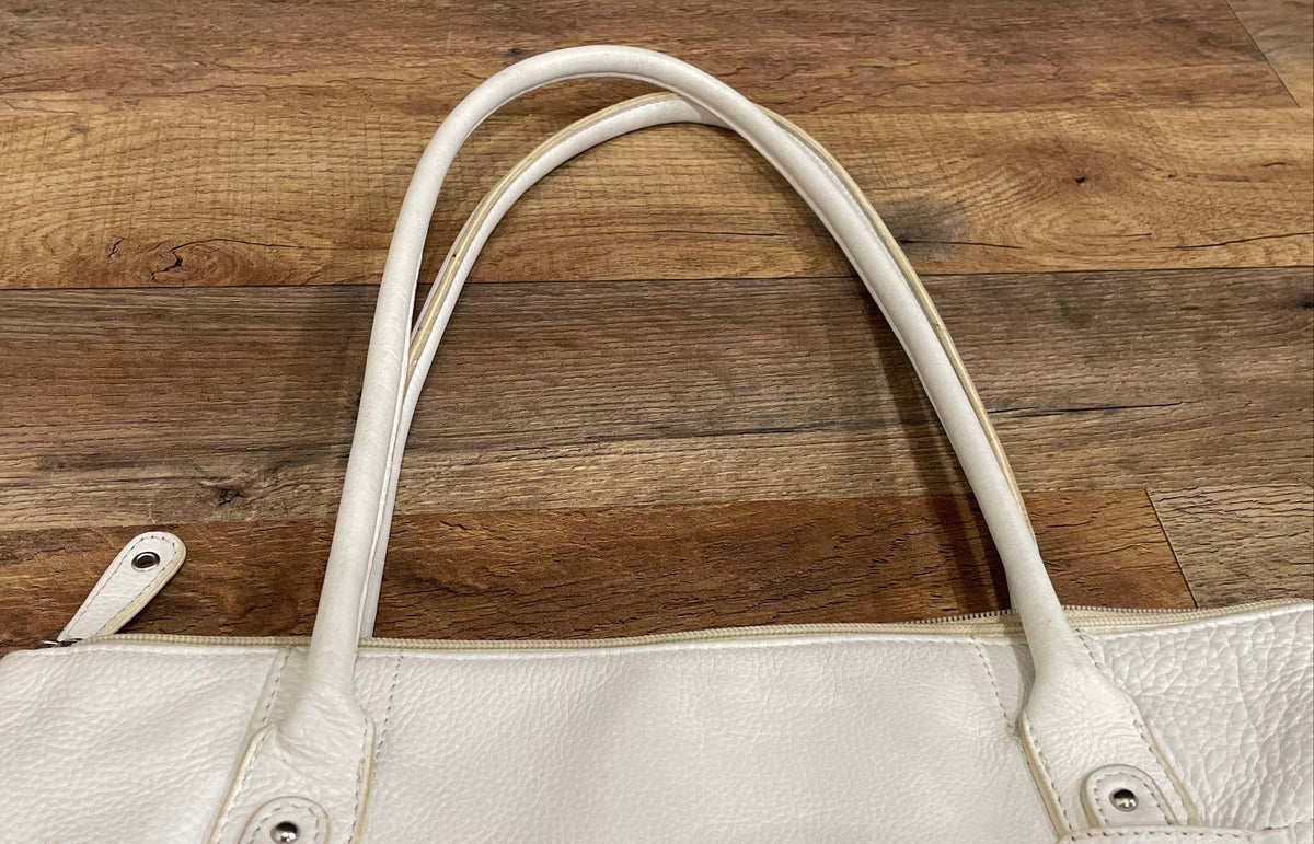 Tignanello White Pebbled Leather Shoulder Bag Tote Silver Hardware