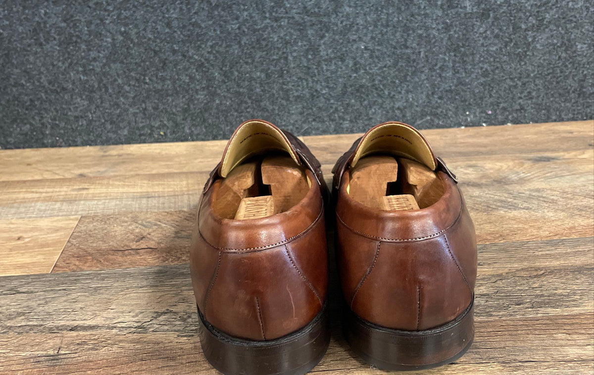Johnston & Murphy Brown Leather Kiltie Braided Loafers Size 11 EEE