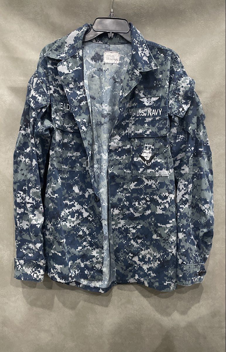 US Navy Men's NWU Type I Blouse Blue Digital Camo Air Warfare Meadows Med Long