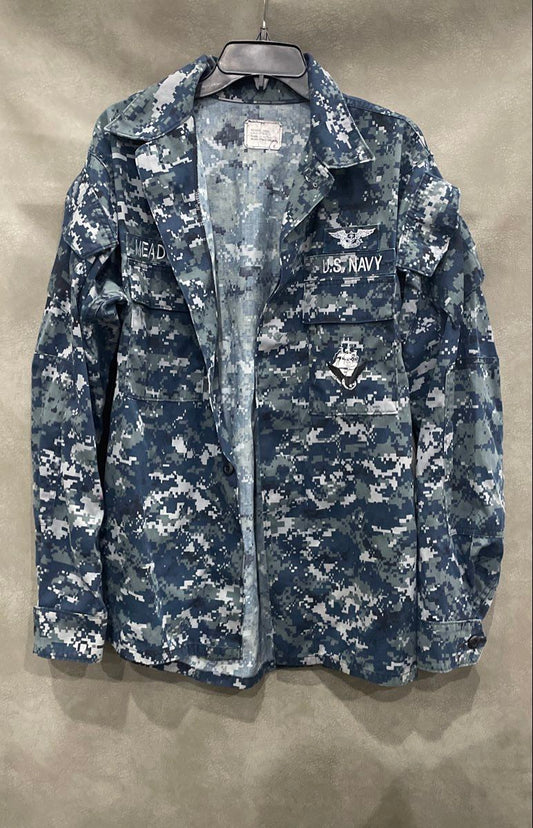 US Navy Men's NWU Type I Blouse Blue Digital Camo Air Warfare Meadows Med Long