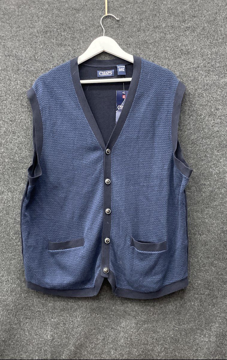 Chaps Men's Navy Blue Knit Cotton Full Button Sweater Vest Waistcoat NWT Sz XXL