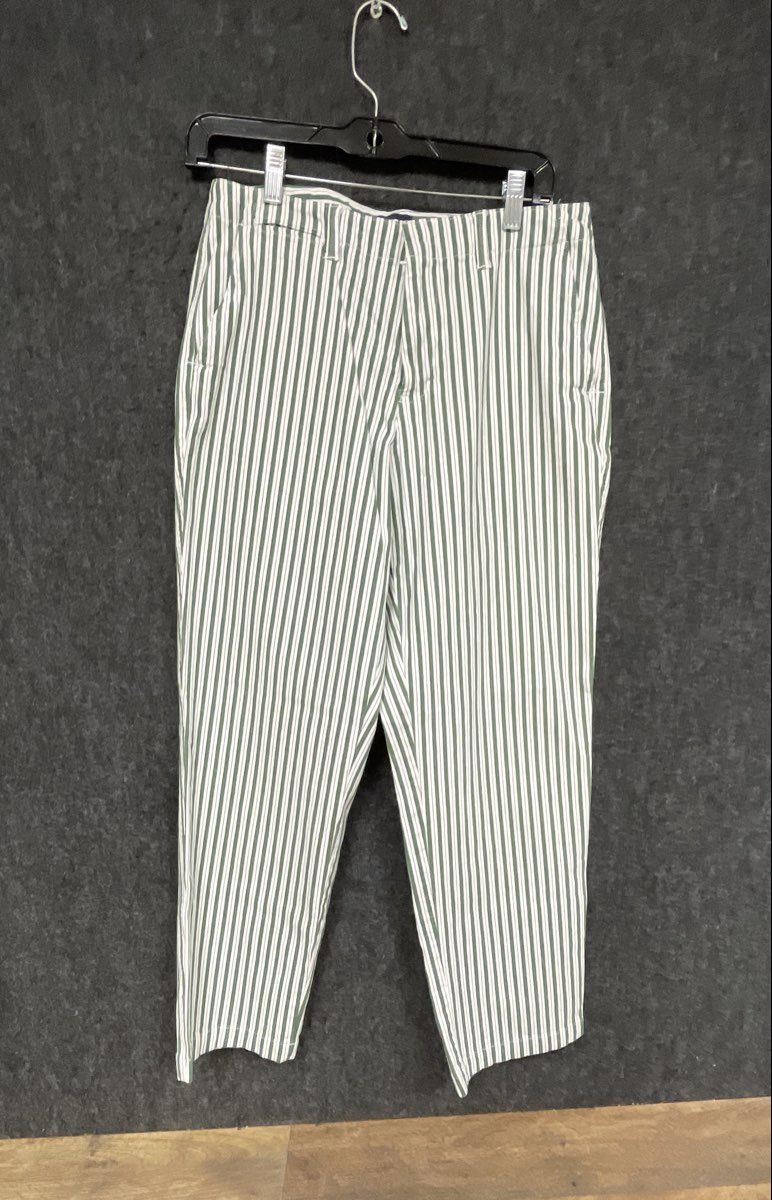 Lands' End Women's Striped Chino Pants Green White Sz 8