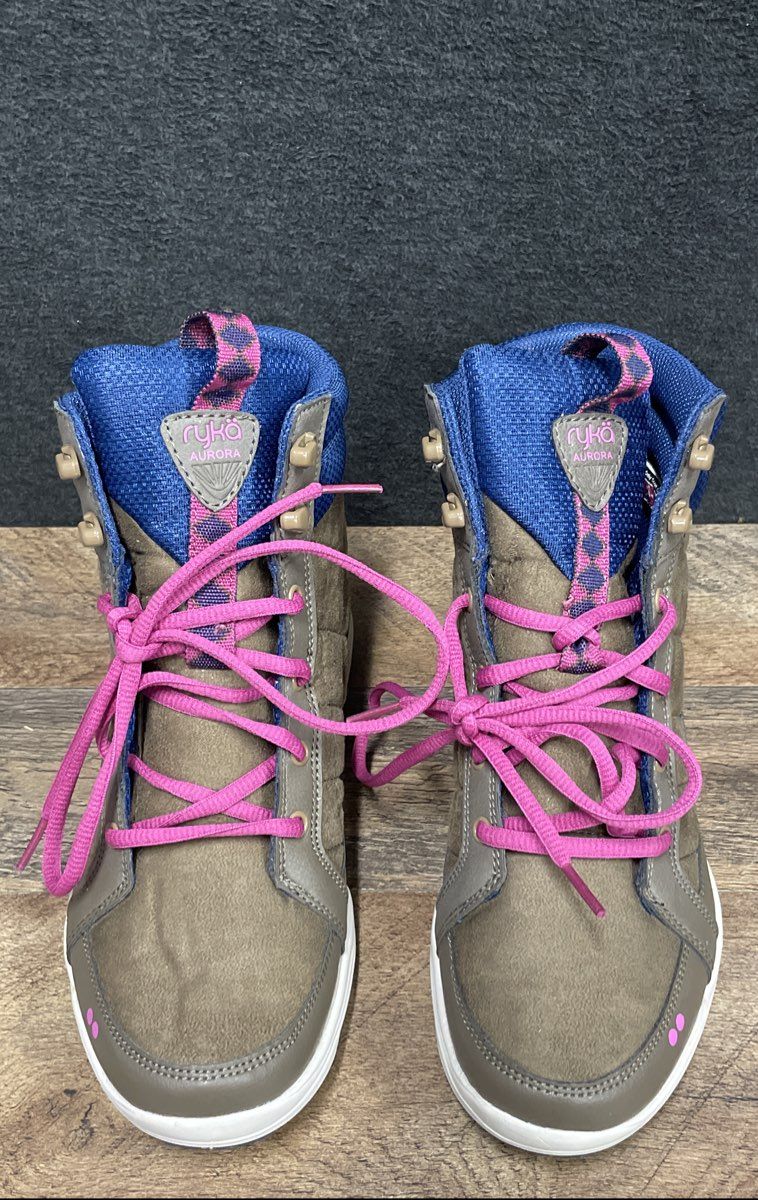 Ryka Aurora Brown Blue Pink Quilted Mid Top Walking Shoes Women's Size 7W