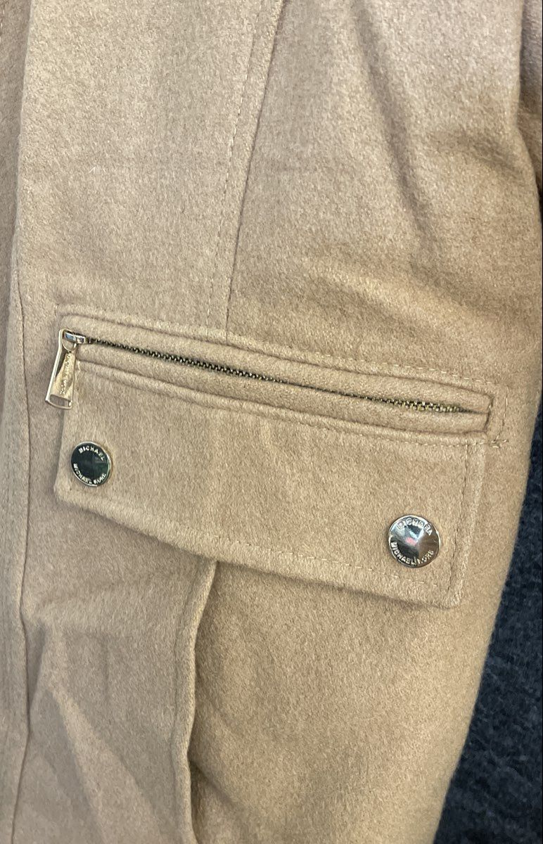 Michael Kors Women's Hooded Wool Blend Jacket Camel Zip Up Sz 14P