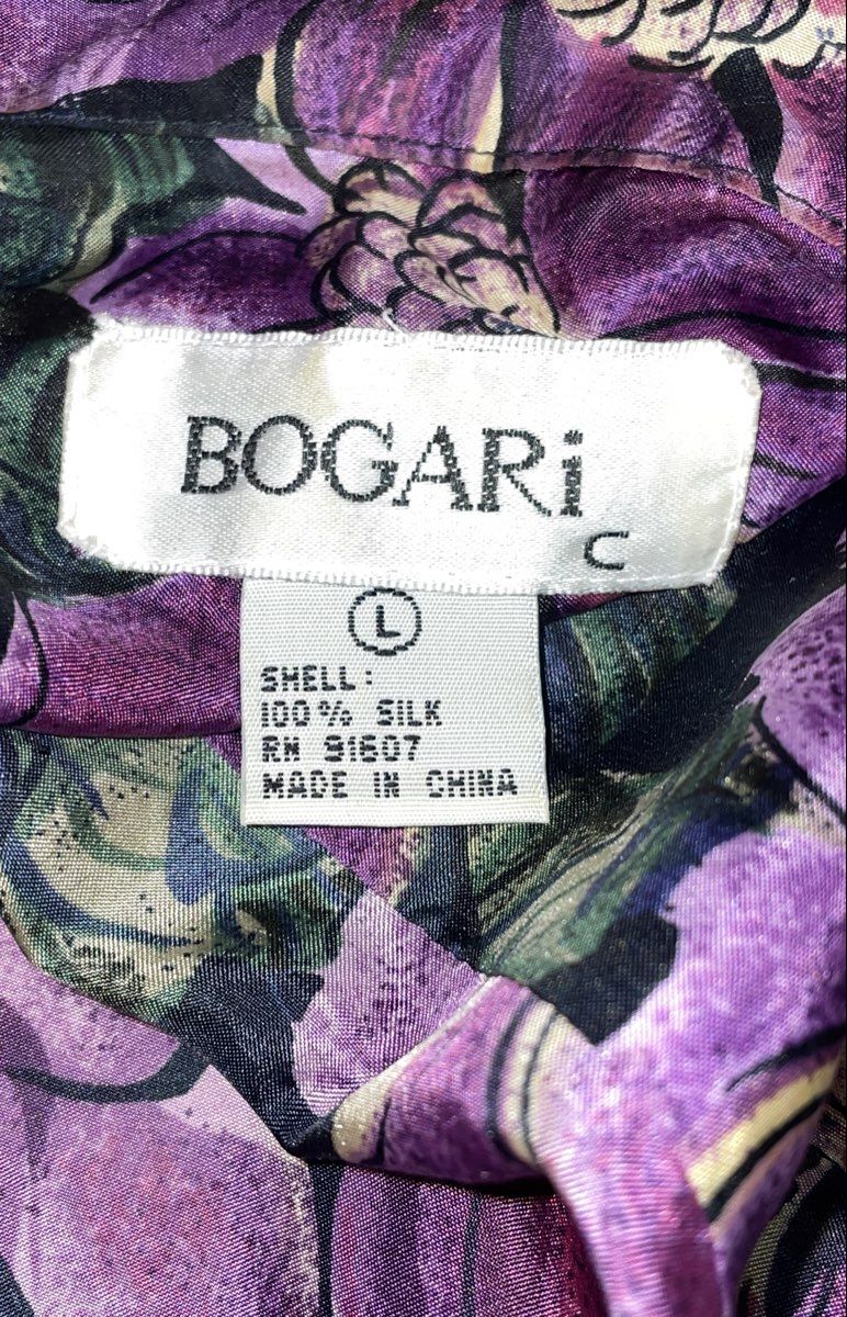 Vintage 90s Bogari Women's Purple Floral 100% Silk Blouse Sz L