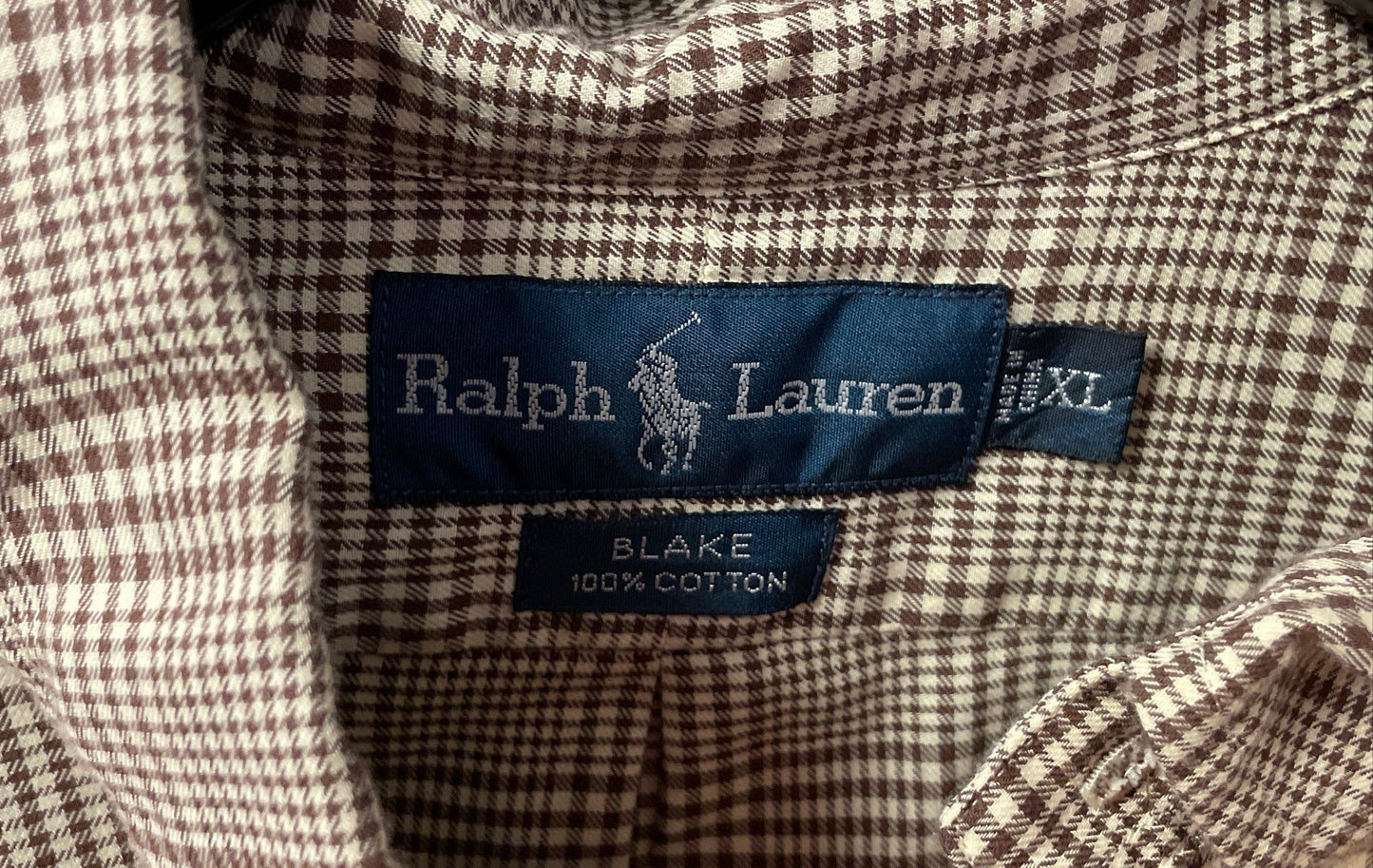 Ralph Lauren Men's Brown White Plaid Blake Cotton Button Down Shirt Size XL