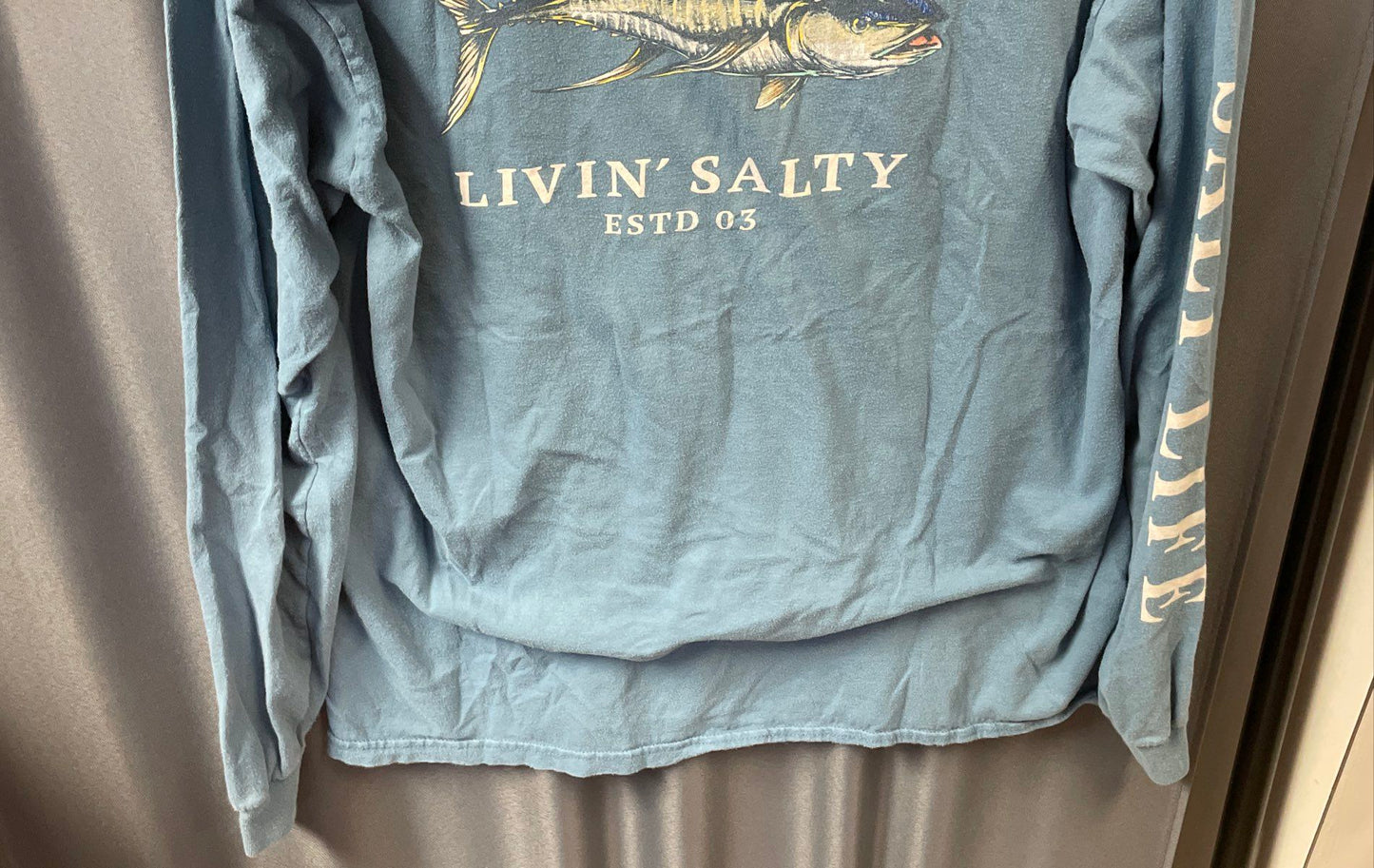 Salt Life Men's Blue Long Sleeve Pocket T-Shirt Livin' Salty Tuna Graphic Sz L