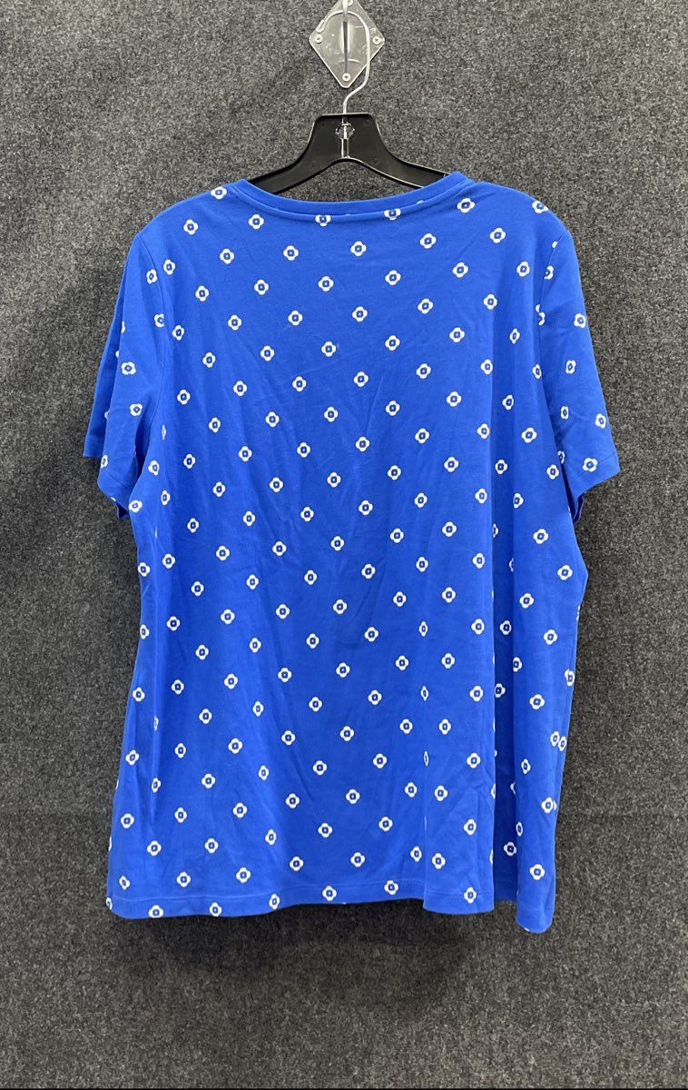 Kim Rogers Women's V-Neck T-Shirts Lot of 2 Red Blue Geometric Print Sz L