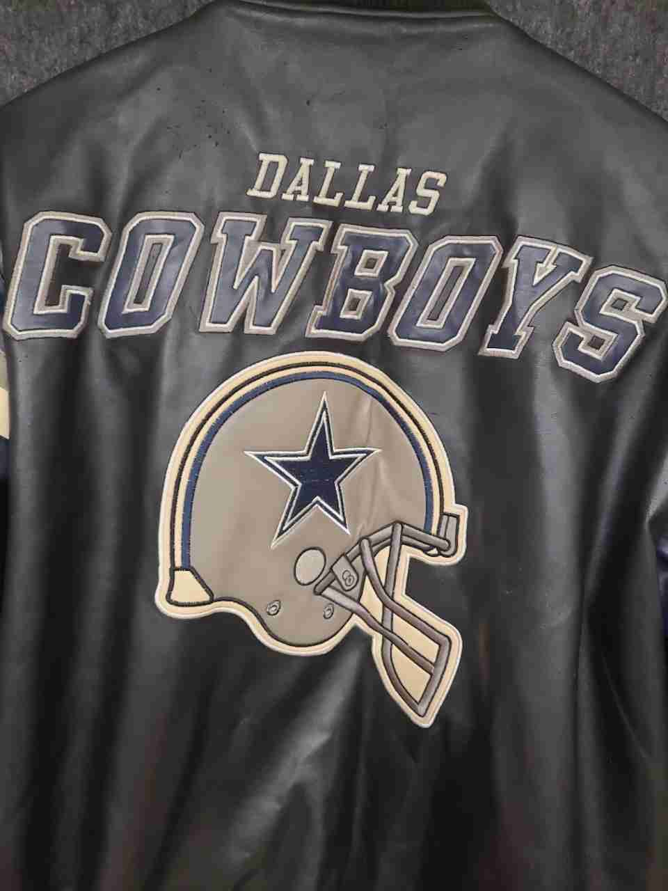 G-III NFL Men's Dallas Cowboys Faux Leather Varsity Jacket Navy Blue Sz M