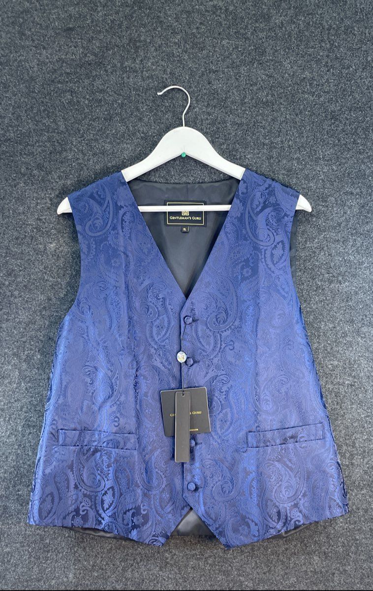 Gentleman's Guru Men's Blue Paisley Formal Waistcoat Vest NWT Sz XL