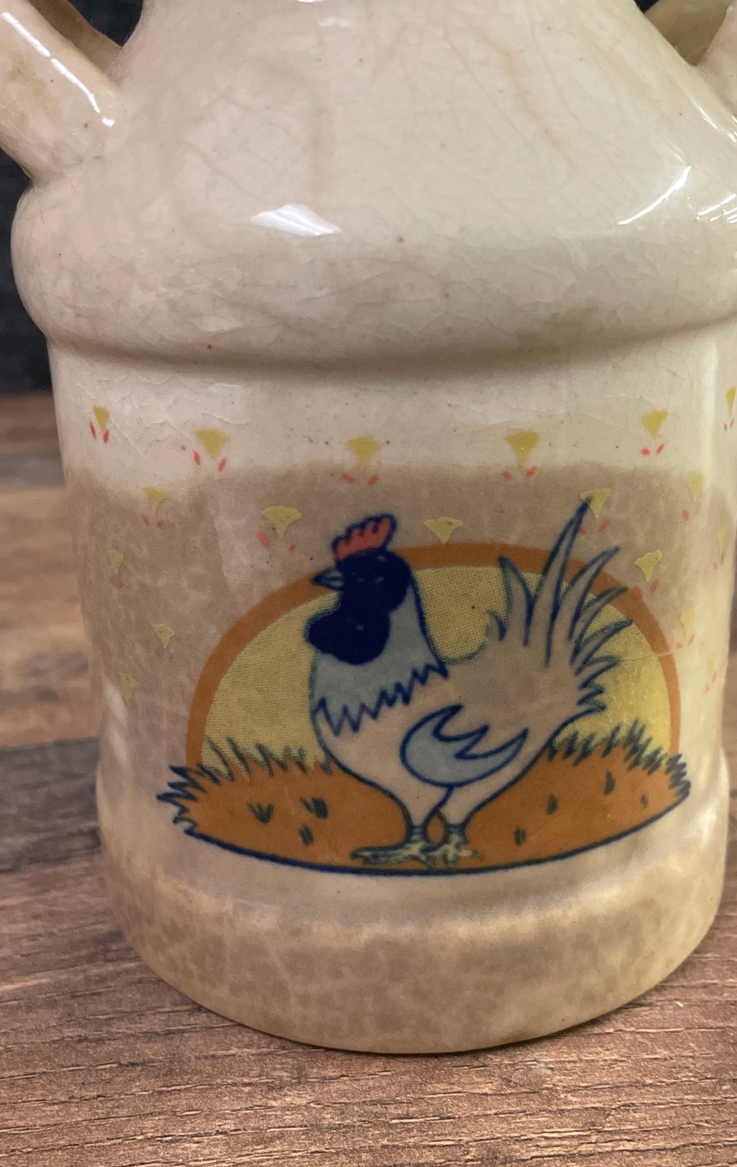 Vintage Ceramic Milk Jug Creamer Rooster Chicken Farmhouse Crackle Glaze Taiwan