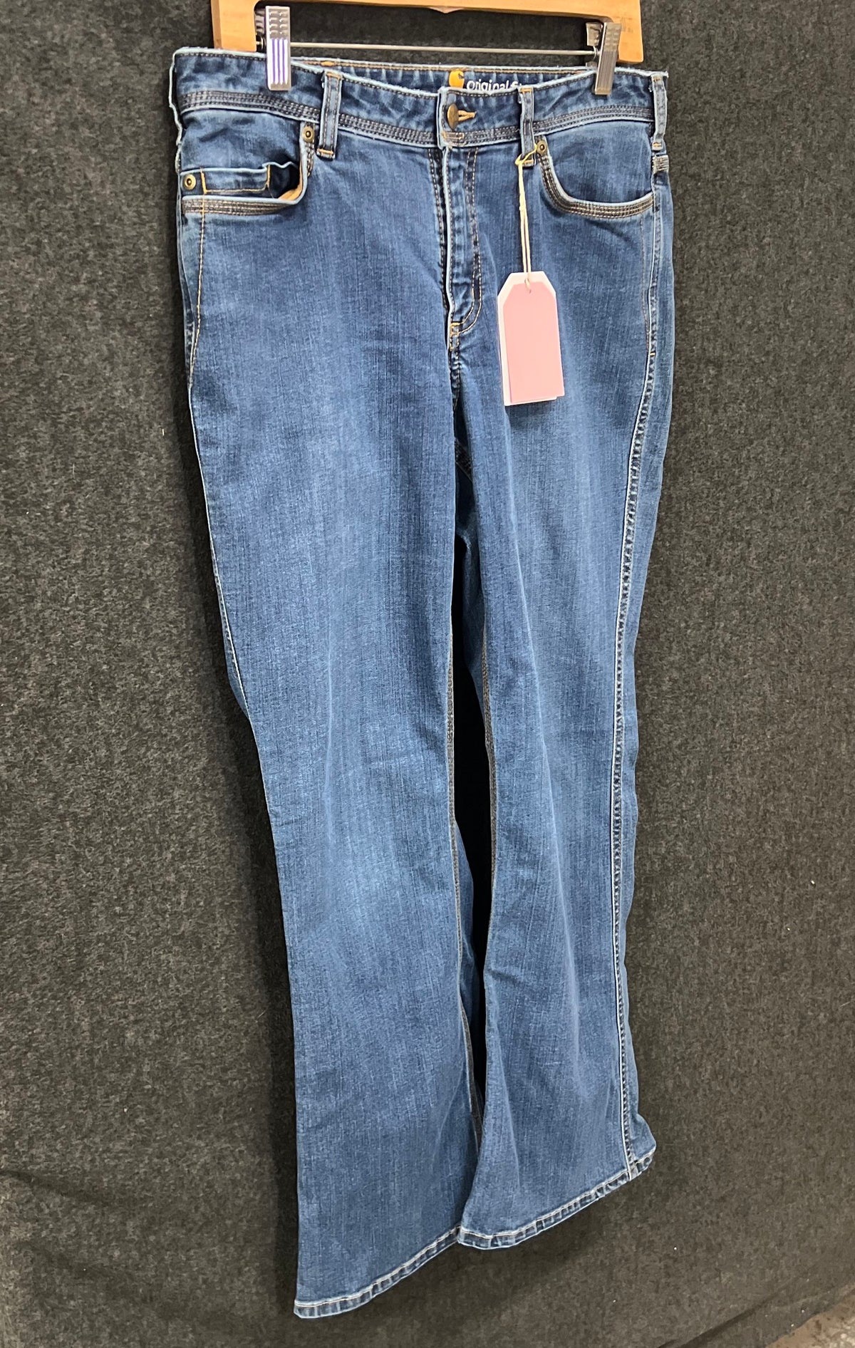 Carhartt Women's Original Fit Bootcut Jeans Medium Wash Blue Sz 12 Short