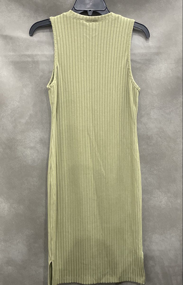 Nine West Women's Green Ribbed Sleeveless Side Slit Sheath Dress Sz S