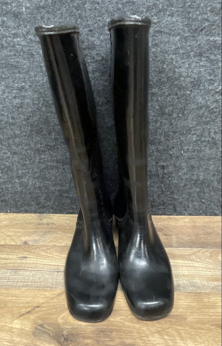 Vintage 80s Waterpruf Black Waterproof Rubber Rain Boots Women's Size 8