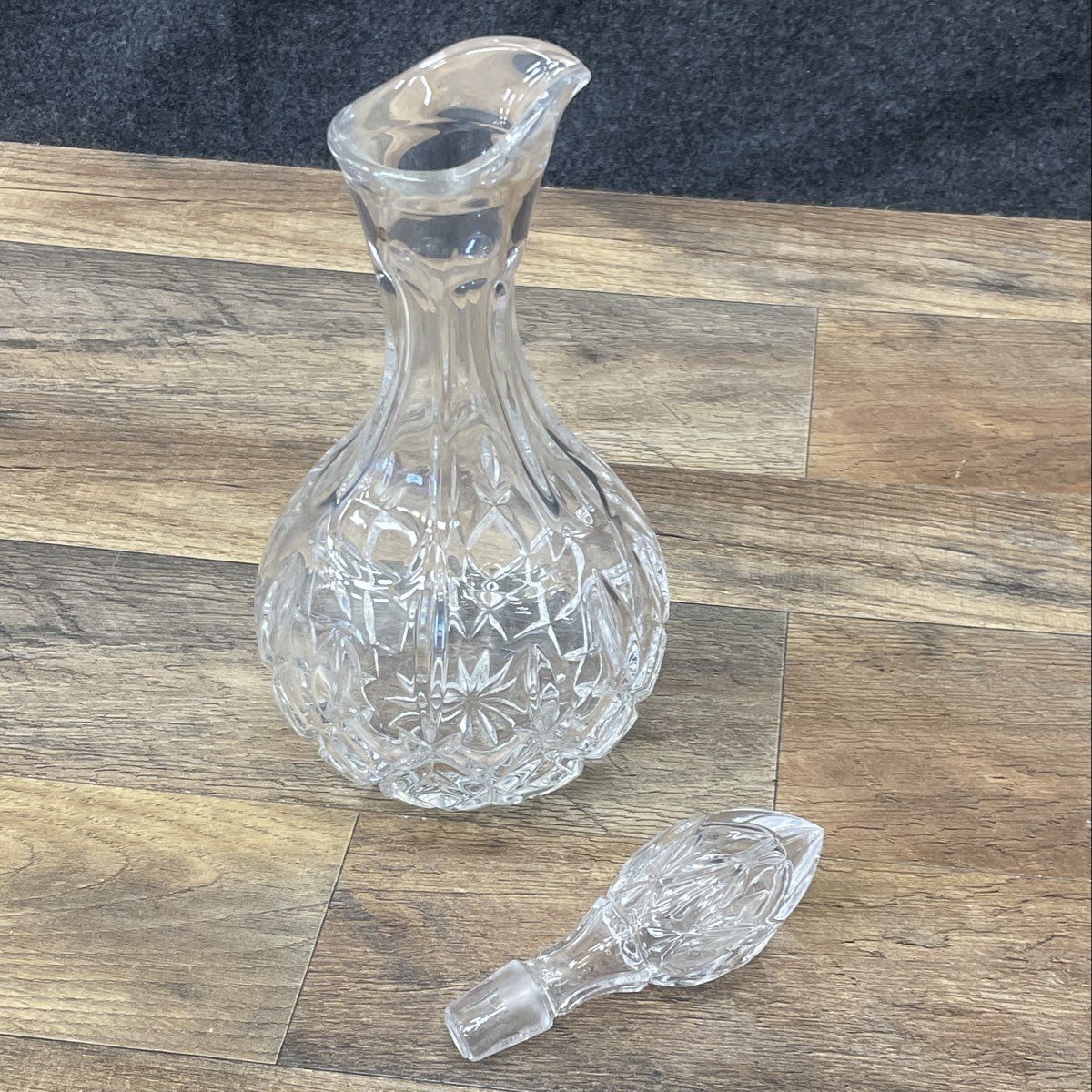 Vintage Cut Lead Crystal Decanter w/ Stopper Diamond & Star Pattern Barware 11"