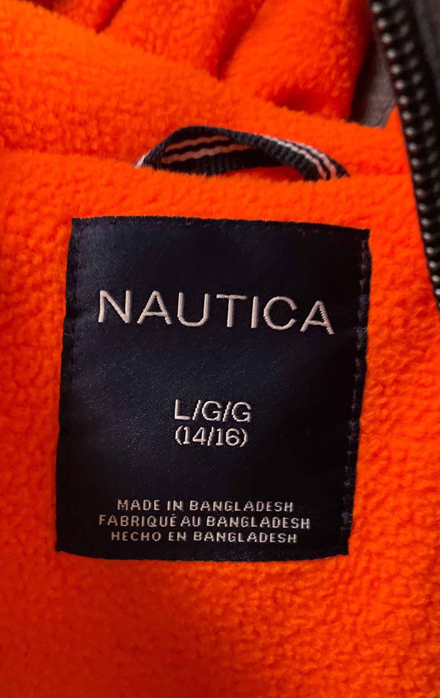 Nautica Boys' Gray Hooded Puffer Jacket Orange Fleece Lined Quilted Sz 14/16