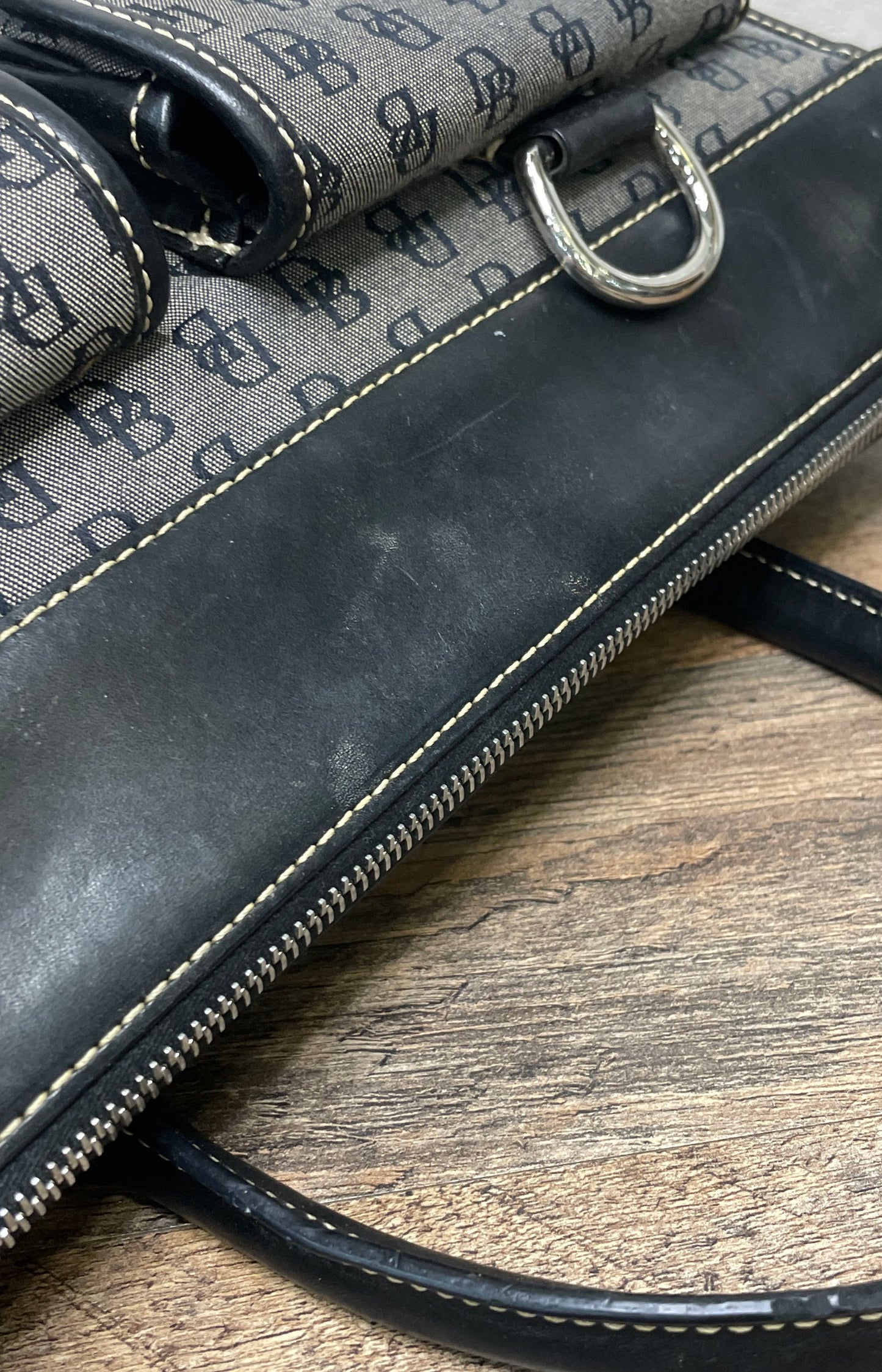Dooney & Bourke Black Monogram Signature Satchel Bag Silver Hardware Vintage