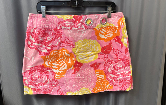 Lilly Pulitzer Girls' Pink Orange Floral Rose Stretch Grommet Skort Sz 10