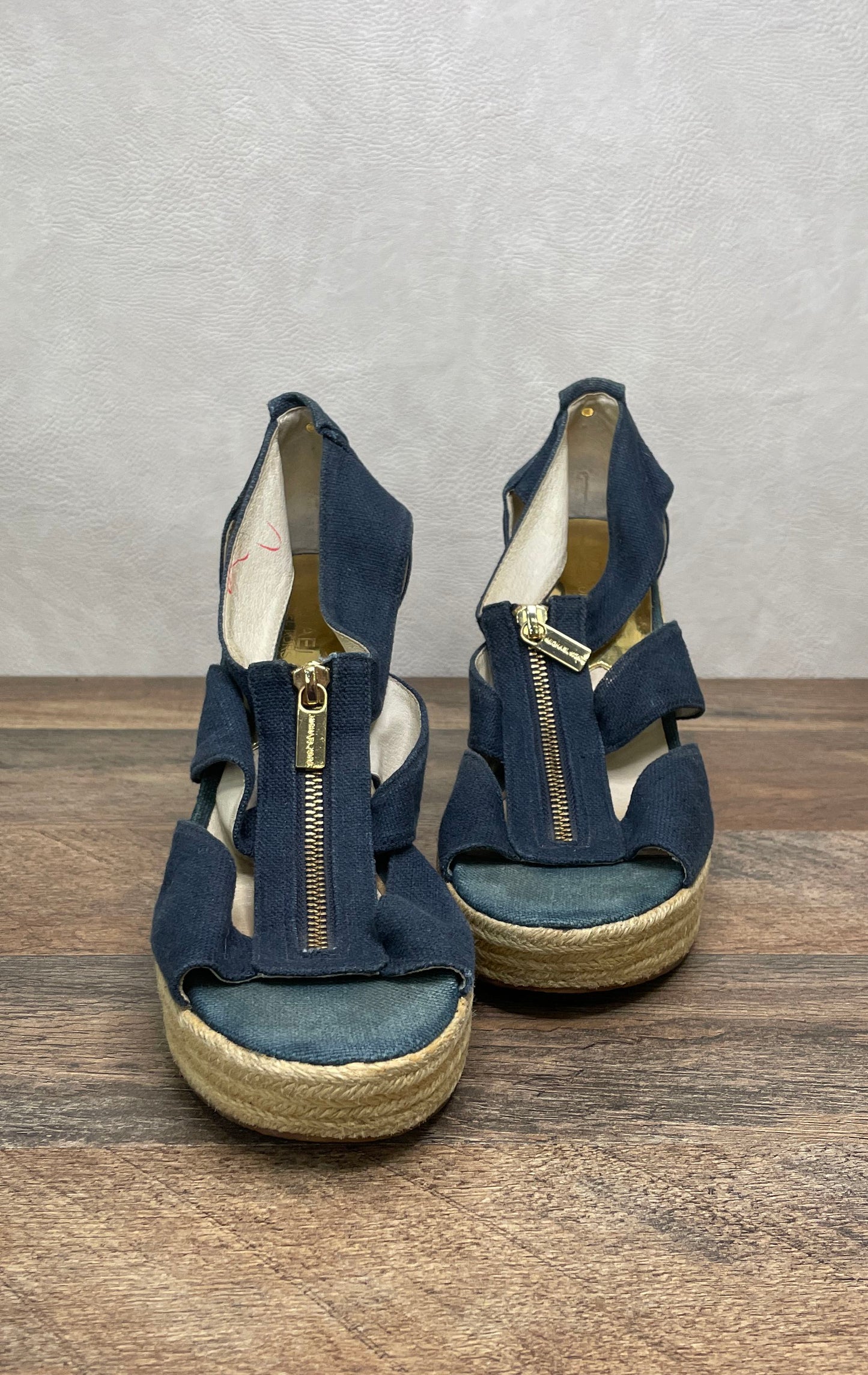 Michael Kors Damita Navy Denim Wedge Espadrille Sandals Women's Size 8