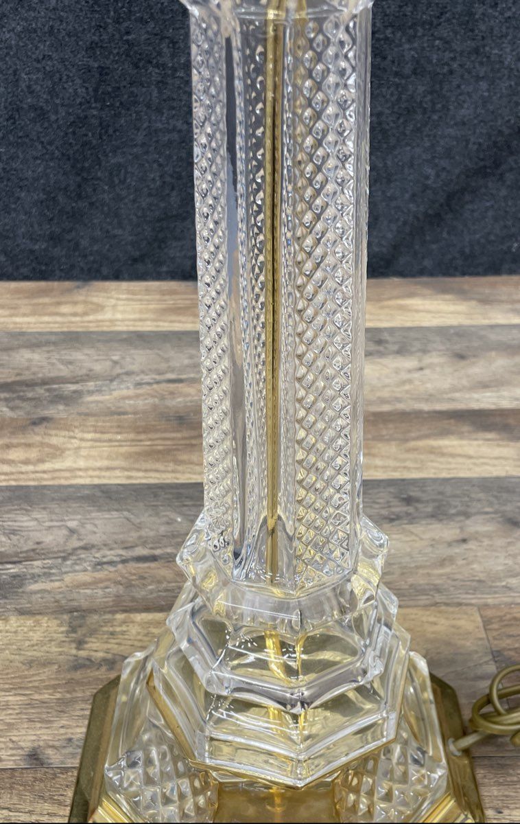 Vintage Glass Column Table Lamp Brass Base Hollywood Regency Style